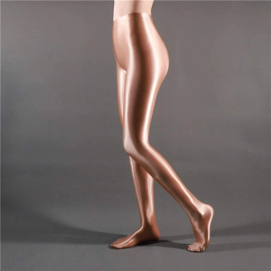 High Waist Sheer Opaque Glossy Yoga Dance Leggings Plus Size 7050 Seamless Footed Tights For Women - 咖啡色 - 查看 1