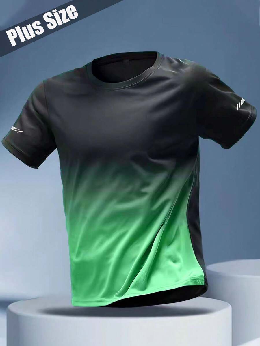 1 Áo thun nam cỡ lớn phối màu ombre, phù hợp với size L và XL, siêu nhẹ, nhanh khô, thích hợp cho các hoạt động ngoài trời, thể thao, đi làm, thiết kế tay ngắn, có thể dùng làm đồ tập thể dục, quà tặng Giáng sinh, Halloween, Ngày Valentine mùa hè - màu xanh lá - Xem 1