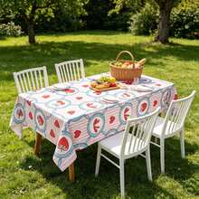 1pc Tablecloth With Bow & Heart Pattern, Suitable For Indoor And Outdoor Use, Great For Family Gatherings, Festivals, And Outdoor Dining, Reusable - Multicolor - View 3