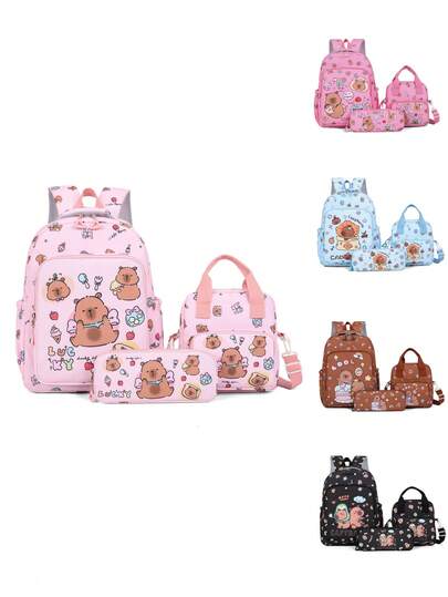 Cute Capybara All-Over Print Backpack, Thick Breathable Honeycomb Shoulder Straps, Multi-Compartment Storage, Multi-Color