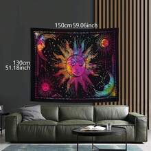 数码印花星空十二星座桃色天鹅绒挂毯，卧室家居装饰月亮星星太空黑白墙毯 - 彩色 - 查看 5