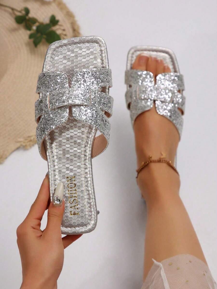 Giày sandal đế bằng mũi vuông thời trang mới dành cho nữ - Bạc - Xem 1