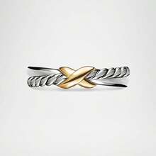 Einzigartiger 925 Sterling Silber zarter zweifarbiger X-förmiger Ring für den täglichen Gebrauch - Zweifarbiger Ring - Übersicht 12