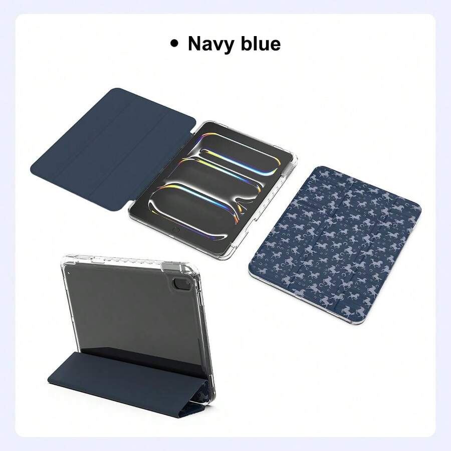 1 pieza Funda protectora plegable de alta transparencia A16 compatible con iPad Air 4/5/6/7, para la 10a/11a generación - Azul oscuro - Ver 1