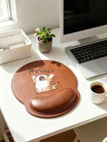 Wrist Support Mouse Pad, Cute Working Cat Pattern Design,Ergonomic Design With Wrist Rest, Faux Leather Mouse Pad,Comfortable Mouse Pad With A Smooth Wrist Support,Computer Desk Mat,Office Keyboard Pad,Desktop Protector,Suitable For Non-Slip Base,Gaming, Anti-Slip, Computers, Laptops, Office, And Home Use,Graduation Season Souvenir,Ideal For Office & Gaming, Perfect Gift For Valentine's Day, Mother's Day - Multicolor - View 12