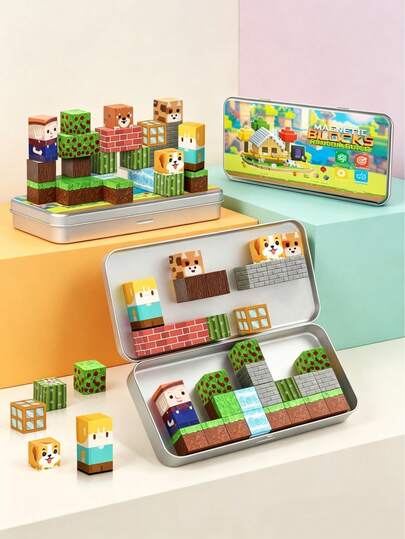 Magnetic Building Blocks Travel Toy For Children 3+ Years Old, Magnetic Cubes STEM Learning Set With Iron Storage Box, Portable Construction Toy Suitable For Boys And Girls