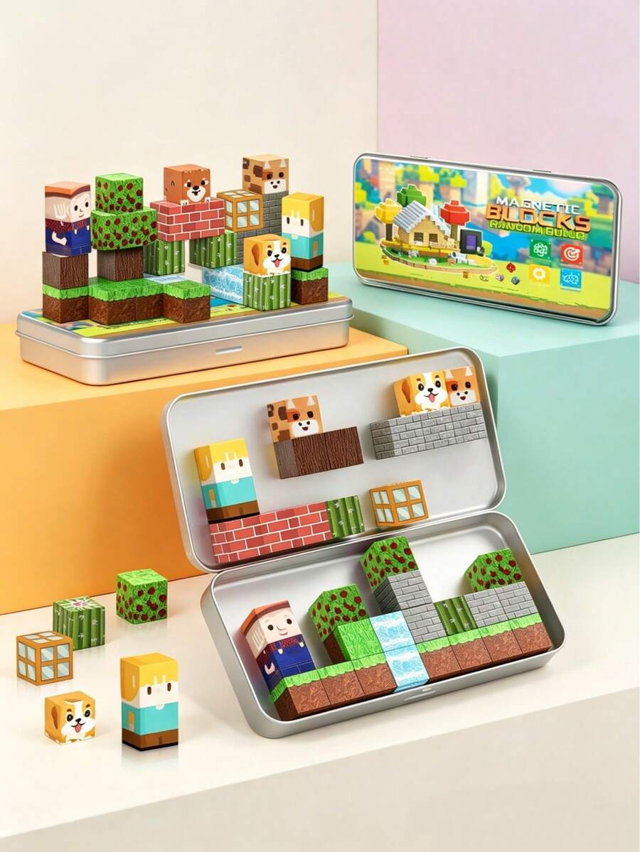 Magnetic Building Blocks Travel Toy For Children 3+ Years Old, Magnetic Cubes STEM Learning Set With Iron Storage Box, Portable Construction Toy Suitable For Boys And Girls - Multicolor - View 1