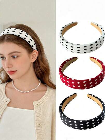 1pc Hair Accessories Set, Polka Dot Fashionable & Minimalist Headband, Casual Polyester Fiber Headband, Suitable For All Seasons, Fluffy High Crown Headband To Create Fuller Hairstyles, Fashionable Polka Dot Hair Accessory, Versatile Elegant Lady's Hair Clip, Suitable For Daily Styling And Various Occasions, Available In Multiple Colors (White/Black/Red), Fashionable Hair Accessory, Ideal Fashionable Hair Accessory For Fashionable Women And Casual Outfits. Headband, Beauty, Home, Hair Accessories