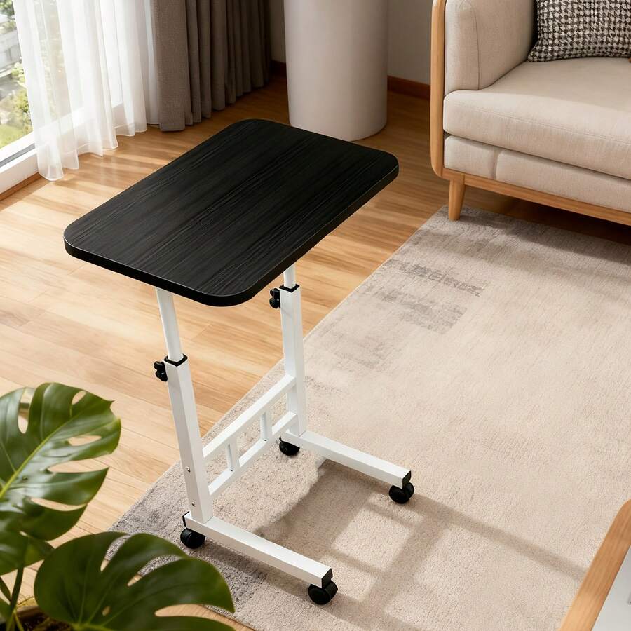 Höhenverstellbarer und mobiler Beistelltisch – 2 Farben (Schwarz/Weiß) zur Auswahl | Für Zuhause und Büro | Höhenverstellbar (bis zu 20 cm), rollbar, einfach aufzubauen und platzsparend, ideales Einzugsgeschenk - Schwarz - Übersicht 1