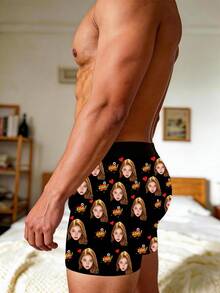 男士個性化臉部印花內褲，趣味「我為你瘋狂」客製化照片四角內褲，足球門印花，獨特的情人節送給他的禮物，送給男朋友的禮物 - 彩色 - 查看 4