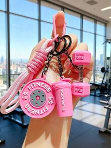 4pcs Personalized Fitness Accessory Set: Handmade Woven Fitness Accessories. This Fashionable And Versatile Set Includes Various Fitness-Themed Accessories Such As Woven Ropes, Barbells, Dumbbells, Water Bottles, And Carabiners, Adding A Unique Flair To Any Bag. - Multicolor - View 11