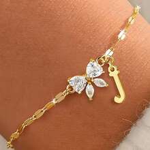 Vòng tay chữ cái hình bướm đính đá Zirconia mới, vòng tay 26 chữ cái tinh tế, sáng tạo, trang sức cao cấp dành cho nữ. - vàng - Xem 4