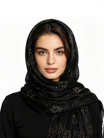 1 Piece Women's Shimmer Gliter Hijab Shawl With Floral Embroidery Shinny Scarf For Party Wedding Festival, Abaya