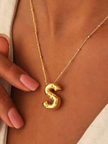 Stainless Steel & Copper Bold Letter Balloon Bubble Letter Pendant Necklace, Women Jewelry - 金子 - 查看 4