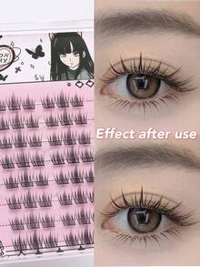48pcs Natural Single Cluster Self-Adhesive False Eyelashes - Transparent Lash Stems, Natural Curly Camellia False Eyelashes, Segmented Design For Easy Application, Suitable For Daily, Commute, Party And Date Occasions - C - Xem 2