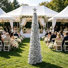 Silver Sequin Foldable Pencil Tree, Artificial Metal Wire Tree, Pop-Up Gold Tree, Reusable Slim Tree Shape, Easy To Assemble, Suitable For Home Decor And Outdoor Occasions - Silver - View 2