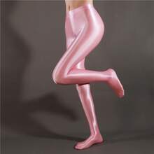 High Waist Sheer Opaque Glossy Yoga Dance Leggings Plus Size 7050 Seamless Footed Tights For Women - 淺粉色 - 查看 12