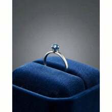 Stainless Steel Ring In Silver Solitaire With Colored Zirconia Stone, 4mm, For Graduation Or Debutante Parties. - Blue - View 1