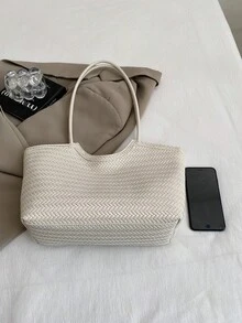 Large Capacity Handbag For Women, New Fashionable Versatile Commuter Shoulder Tote Bag - White - View 3