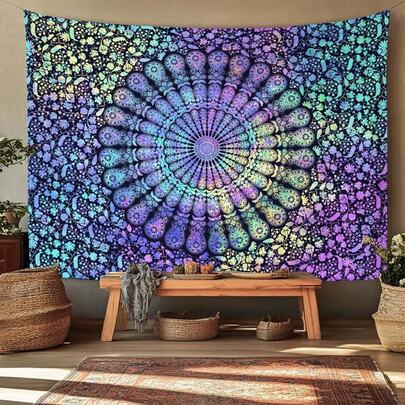 Tranh treo tường Mandala hình con công phong cách Hippie Bohemian