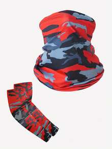 1 Set Camouflage Face Mask With Arm Sleeve, Multi-Functional Neck Gaiter, Military Camo Face Mask For Riding, Breathable Sun Protection And Dust-Proof - Multicolor - View 5