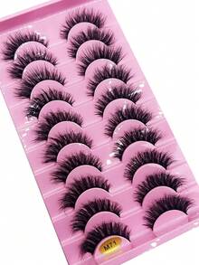 10 pares de pestañas postizas 3D de visón falso, set de pestañas dramáticas, rizadas, gruesas, largas, delgadas, naturales, cortas y esponjosas - Negro - Ver 7