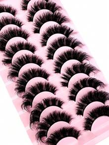 New 10pairs Natural Thick And Fluffy False Eyelashes, Creating Charming Messy Mink Eyelashes, Slender And Reusable, 8D Thick And Long-Lasting, Creating A Fox Eye Lifting Effect, The Entire False Eyelash Can Lengthen And Thicken The End Of The Eye, It Is A Beauty Makeup Gift For Women And Girls - Black - View 6