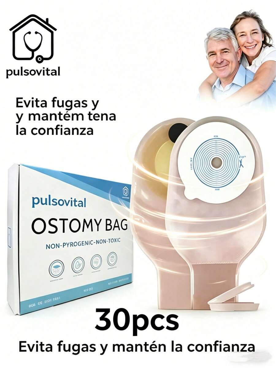 Pulsovital Bolsa de Ostomía Recortable 15-76mm, 30 Unidades, Bolsa de Drenaje para Colostomía/Ileostomía, Desechable, Confortable y Anti-Olor