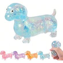 Colorful Glitter Filled Dachshund Dog Squishy Fidget Toy, Soft Squeeze Stress & Anxiety Relief Sensory Toy, Ideal Easter Basket Stuffer & Birthday Gift For Kids & Adults - Random Color - 小狗紫 - 查看 7