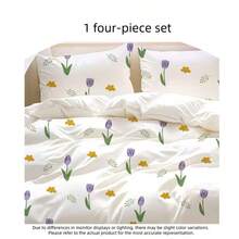 3/4pcs Set Disposable Tulip Floral Print Bedding Set, Skin-Friendly Soft Non-Woven Duvet Cover Set, Breathable Comfortable Bedding, Suitable For All Seasons Romantic Floral Bedding For Travel, Hotel, Family, Couples - Multicolor - View 12