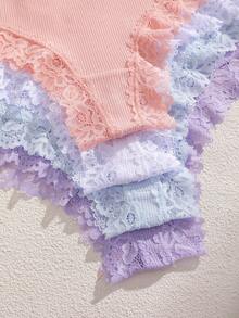 FINETOO 7件組女款浪漫田園風蕾絲飾邊羅紋棉質巴西內褲，多尺寸 XS-XXL - 彩色 - 查看 6