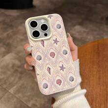 1pc TPU Material Elegant Pink Rhombus Starfish Shell Bow Design Phone Case Suitable For IPhone 17 Pro Max/17/16 Pro Max/15/13/12/11, S20 FE/A15/S24/A55, Note 11/Note 12/Note 13 Pro, Full Coverage Anti-Drop Soft Protective Phone Cover - White - View 4