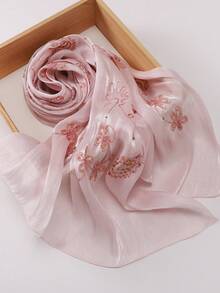 Khăn trùm đầu thêu hoa 3D trang nhã, màu trơn, chất liệu organza đính sequin, kiểu dáng thanh lịch, thích hợp cho áo Abaya, mùa xuân/hè, đi nghỉ mát, du lịch. - Nhiều màu - Xem 11