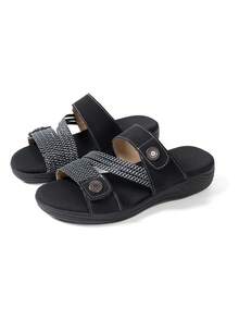2026 Spring/Summer New Women Flat Sandals, Comfortable Non-Slip Casual Beach Slippers, Plus Size Adjustable Wedge Slides - All Black - View 7