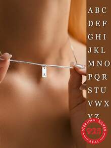 SYMFNY 1 Miếng 925 sterling bạc Tối giản Mịn màng A-Z 26 Tiếng Anh Lá thư Hình hộp chữ nhật Vật rủ xuống Hộp Vòng cổ dây  Thích hợp Dành Cho Nam Và Nữ Hằng ngày Mặc Và Qủa tặng - Bạc - Xem 1