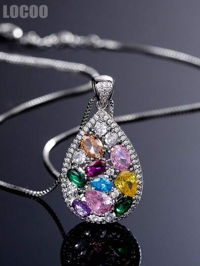 1pc Captivating Cubic Zirconia Stone Pendant Necklace, Suitable For Women, Ideal For Weddings, Engagements, Anniversary Parties, Valentine's Day Gifts