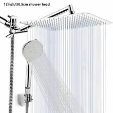 8-Inch Square Top-Spray Adjustable Showerhead Set - Showerhead Set, Three-Function Handheld Showerhead, Stainless Steel Adjustable Angle Extension Arm Easy To Install, Suitable For Home And Bathroom Decoration In Summer - 12-inch K - View 8