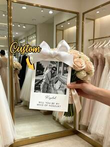 Customized Photo & Text Bridesmaid Proposal Cards, Minimalist Style Bridesmaid Proposal Card Template With Bow, Will You Be My Bridesmaid Cards, Hair Accessories For Women, Spring-Collection, Adjustable-Fit - Multicolor - View 8