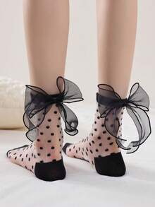 1双JK款蕾丝边中筒袜，防勾丝透气洛丽塔学生袜，甜美风格 - 彩色 - 查看 4