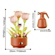 334pcs Pink Tulip Building Blocks Flower Pot, 14+ Adult Collectible Decor, Creative DIY Assembly Building Block Set, Suitable For Home Office Desk Decoration, Unique Gift For Teens And Adults - Multicolor - View 11