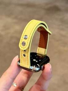1pc Women's Narrow Leather Watch Band, Soft & Lightweight, Compatible With Apple Watch Series 11/10/9/8/7/6/5/4/3/2/1 SE Ultra, Fits 38mm, 40mm, 41mm, 42mm, 44mm, 45mm, 46mm, 49mm Dial, Multiple Colors Available, Made Of Premium Supple Fiber, Comfortable And Adorable. - Yellow - View 7
