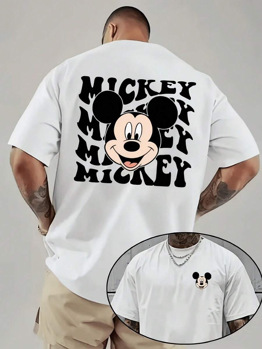 [Disney Licensed]Disney Mickey Mouse Retro Wavy Text Graphic T-Shirt, Men's Oversized Front & Back Print Short Sleeve Tee, Vintage 90s Cartoon Streetwear Top For Summer Daily Wear, Back To School, Disney Fans Gift, Casual Outings & Teen Fashion, Disney Officially Authorized Men's Short-Sleeved T-Shirts, Mens Clothes, Men, Ropa De Hombre, Summer Clothes, Men Shirts, Graphic Tees, Disney Outfits Men, Graphic Tees, Camisetas Para Hombre, Camisas Para Hombre, Summer Outfits For Men, Father's Day Gift, Perfect Gift For Family And Friends, Which Are Necessary For Birthday Parties, Disney Shirts, Mens Clothes, Summer Clothes, Officially Licensed Disney T-Shirts, Disney Men's And Women's Spring/Summer Fashion Casual Short-Sleeve T-Shirts - White - View 1