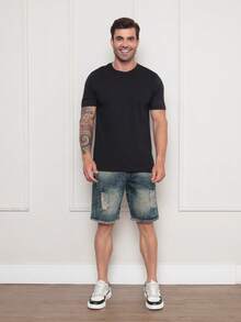 Men's Colorful Ripped Denim Shorts - Azul lavado oscuro - Ver 5