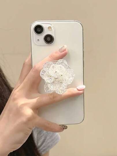 Ice Crystal Flower Phone Grip Stand, Transparent 3D Camellia Flower Phone Holder, Girly Double-Layer Flower Phone Stand Grip, Elegant Transparent Foldable Slouchy Phone Stand, Adjustable Rotatable Desk & Bedside Applicable, Gift For Friends, Halloween & Christmas Gift