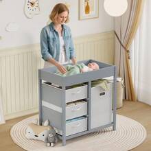 Baby Changing Unit With 4 Storage Drawers Mat For Bedroom Nursery 84 X 84.5 Cm Grey - Grey - View 3