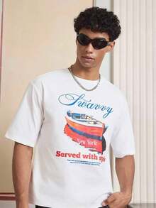 Camiseta gráfica casual diaria SWAVVY para hombre, corte holgado, cuello redondo, manga corta. - Negro - Ver 5