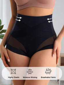 QUASTI 1件大尺碼女款高腰蕾絲內褲 1XL-5XL，腰部與腹部修身，高彈性，透氣，無縫柔軟舒適女士內衣 - 黑色 - 查看 1