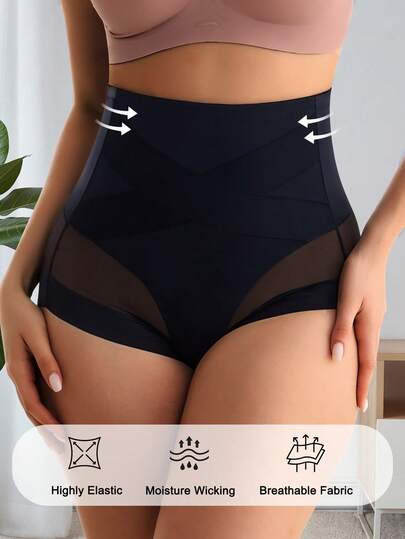 QUASTI 1件装加大码女士高腰蕾丝内裤 1XL-5XL 收腹高弹透气网眼无缝隐形三角裤 柔软弹力女士内裤