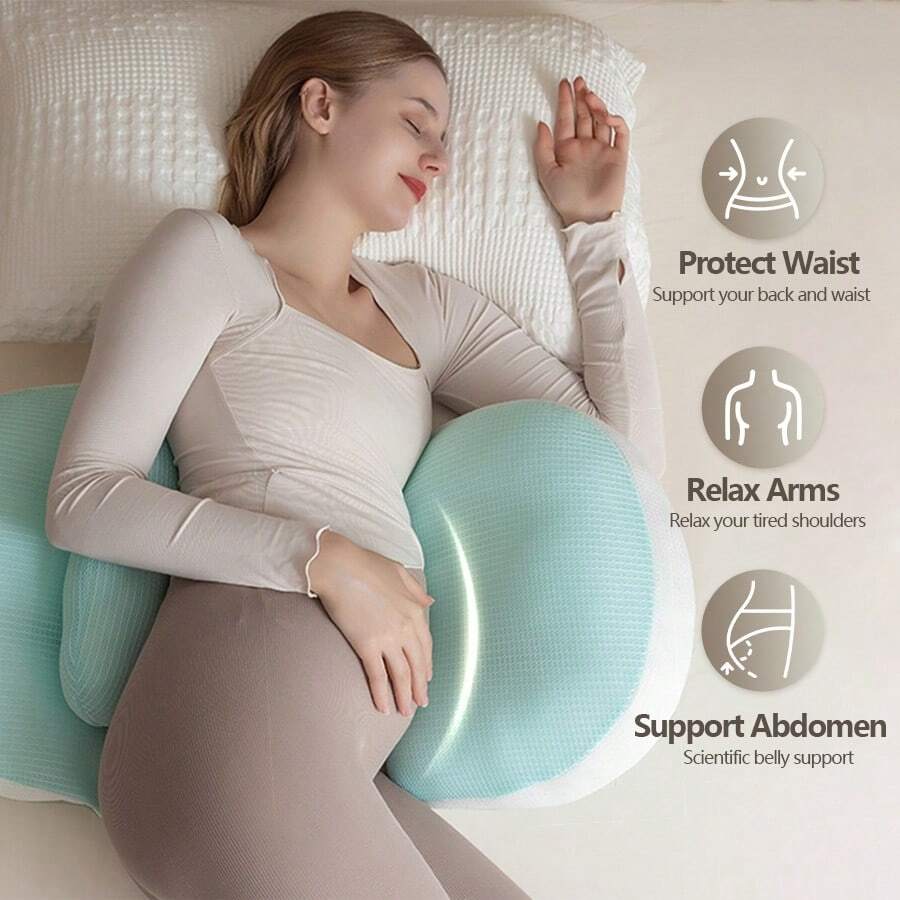 Gối bà bầu hình chữ U tiện dụng dành cho người nằm nghiêng – Gối toàn thân hỗ trợ thắt lưng và bụng – Ruột gối bằng polyester mềm mại giúp giảm đau lưng và tạo sự thoải mái trong thời kỳ mang thai – Họa tiết hồng và xanh lá cây - màu xanh lá cây - Xem 1