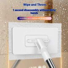 Automatic Flat Mop System, Heavy-Duty Hands-Free One-Button Cloth Change, ABS Robot-Style Mopping System (No Wet Feeling), Space-Saving Design, Compatible With Standard Cloths, Suitable For Floors, Windows, Kitchens, And Bathrooms. - Mop Set + 4 Cleaning Cloths - View 7